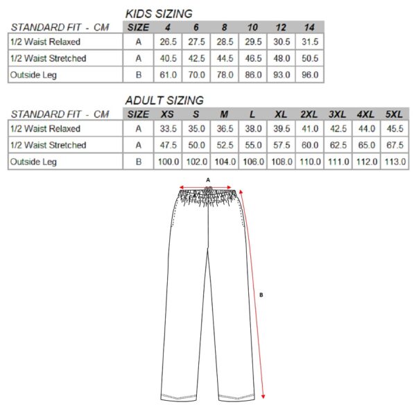 THE CRICKET HUB CRICKET PANTS SIZE CHART